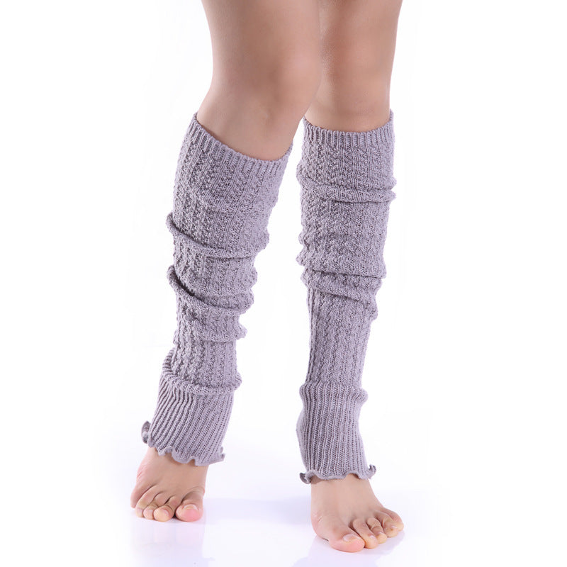Ladies Knitted Wool Ruffled Fashion Warm Knee Pads Leggings Socks
