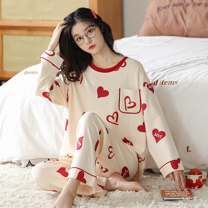 Loose Print Pajamas Women Autumn Winter Pyjama Set Long Sleeves And Trousers Elegant Sleepwear Girl Loungewear Home Clothes