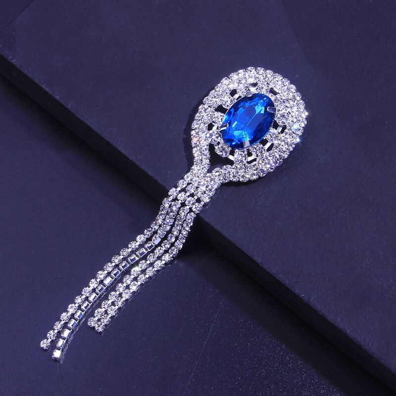 Rhinestone Brooch With Diamonds And Tassels Brooch Sapphire