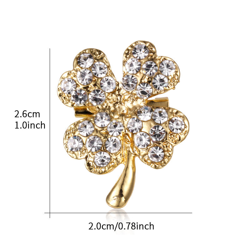 Four-leaf clover brooch, rhinestone brooch, alloy brooch