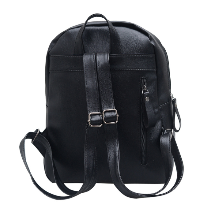 High Quality PU Leather Women Backpack Fashion Solid School Bags For Teenager Girls Large Capacity Casual Women Black Backpacks