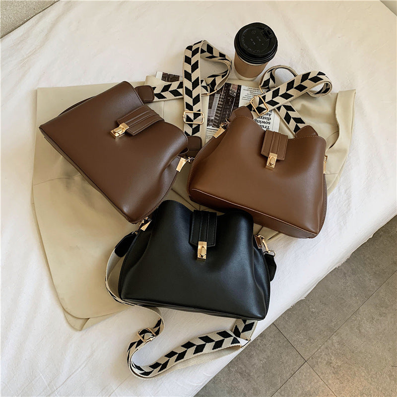 Wide Shoulder Strap Bucket Bag