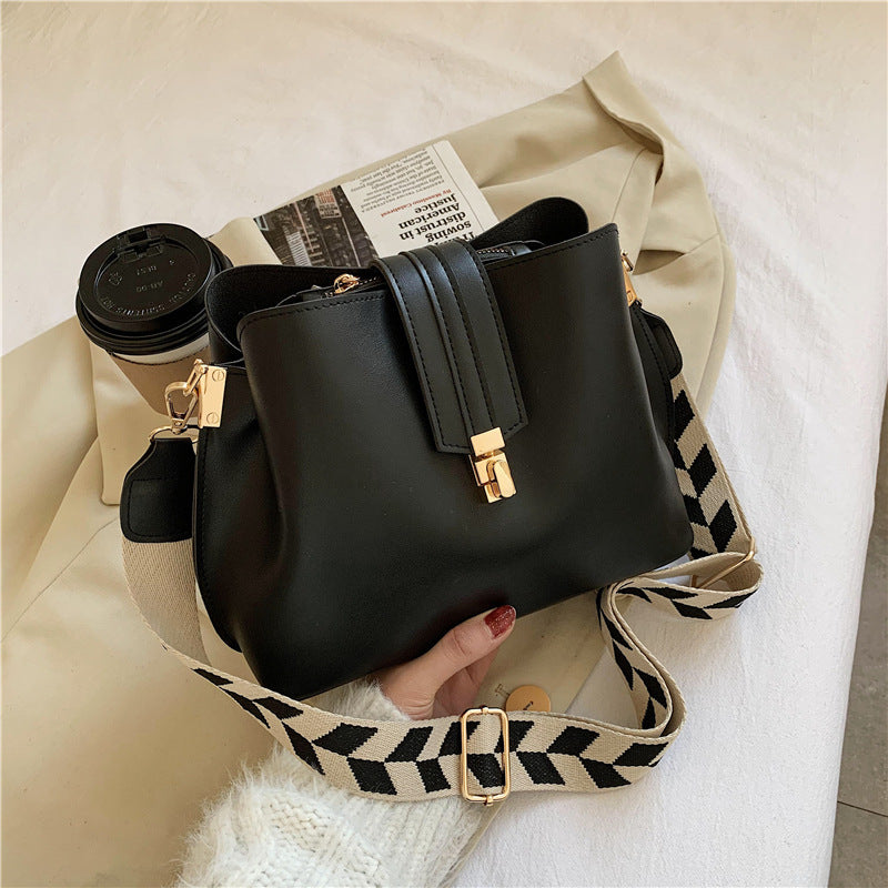 Wide Shoulder Strap Bucket Bag