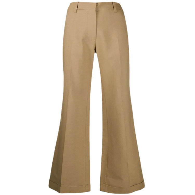 Straight-Leg Curled Suit Trousers With Big Trousers, Ladies Trousers