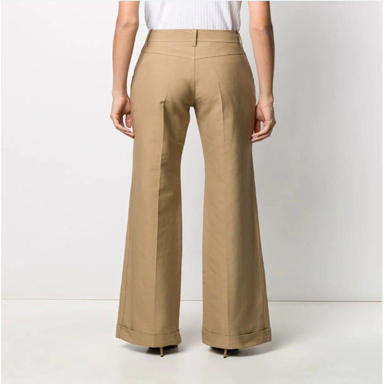 Straight-Leg Curled Suit Trousers With Big Trousers, Ladies Trousers