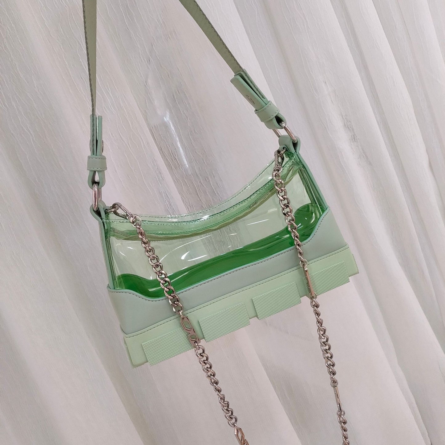 Underarm Bag with Jelly Sole and Transparent Chain