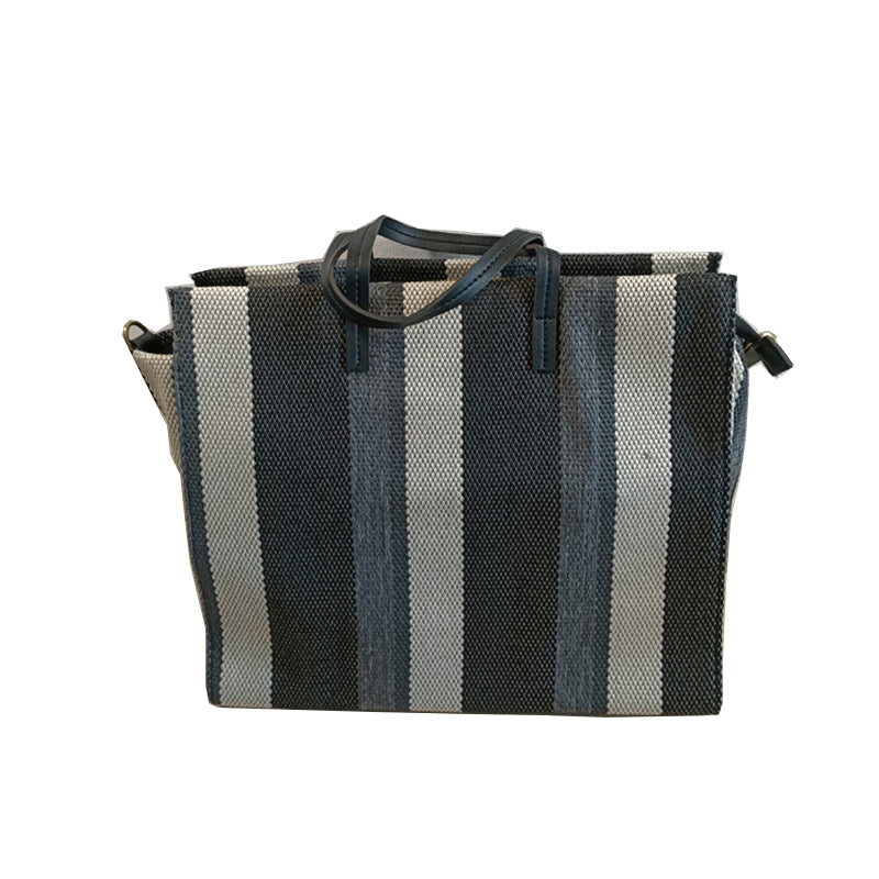 One-shoulder Striped Portable Canvas Bag