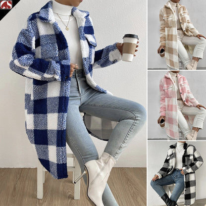 Plush Plaid Button Coat