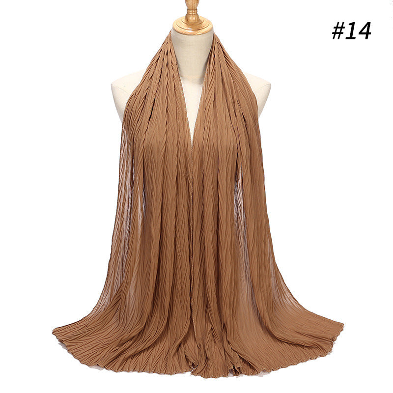 New Pearl Chiffon Pleated Hijab Scarf Cape