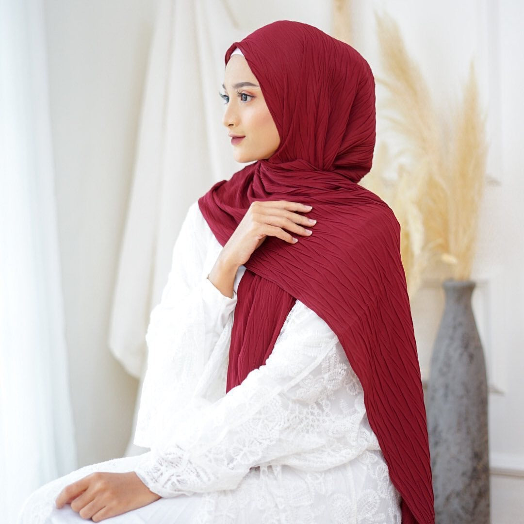 New Pearl Chiffon Pleated Hijab Scarf Cape