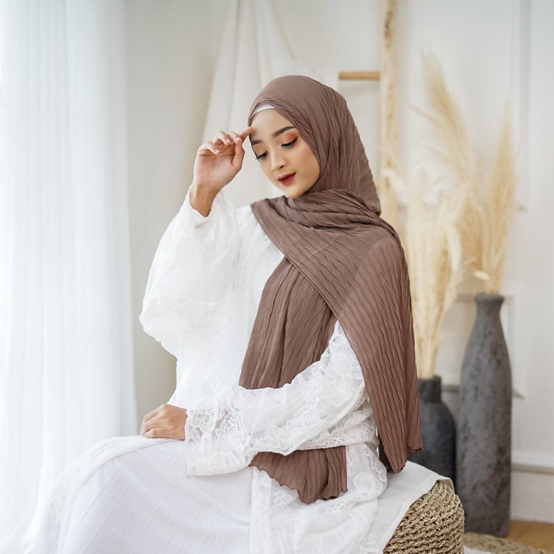 New Pearl Chiffon Pleated Hijab Scarf Cape