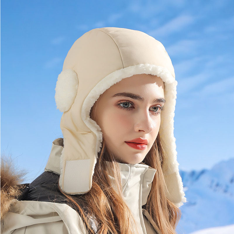 Down Plush Hat For Women Cycling Windproof Waterproof Ear Protection Warm Fashion Hats Winter Thicken Caps