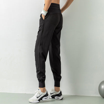 Fashion Casual Sports Pants For Women Loose Legs Drawstring High Waist Trousers With Pockets Running Sports Gym Fitness Yoga Pants