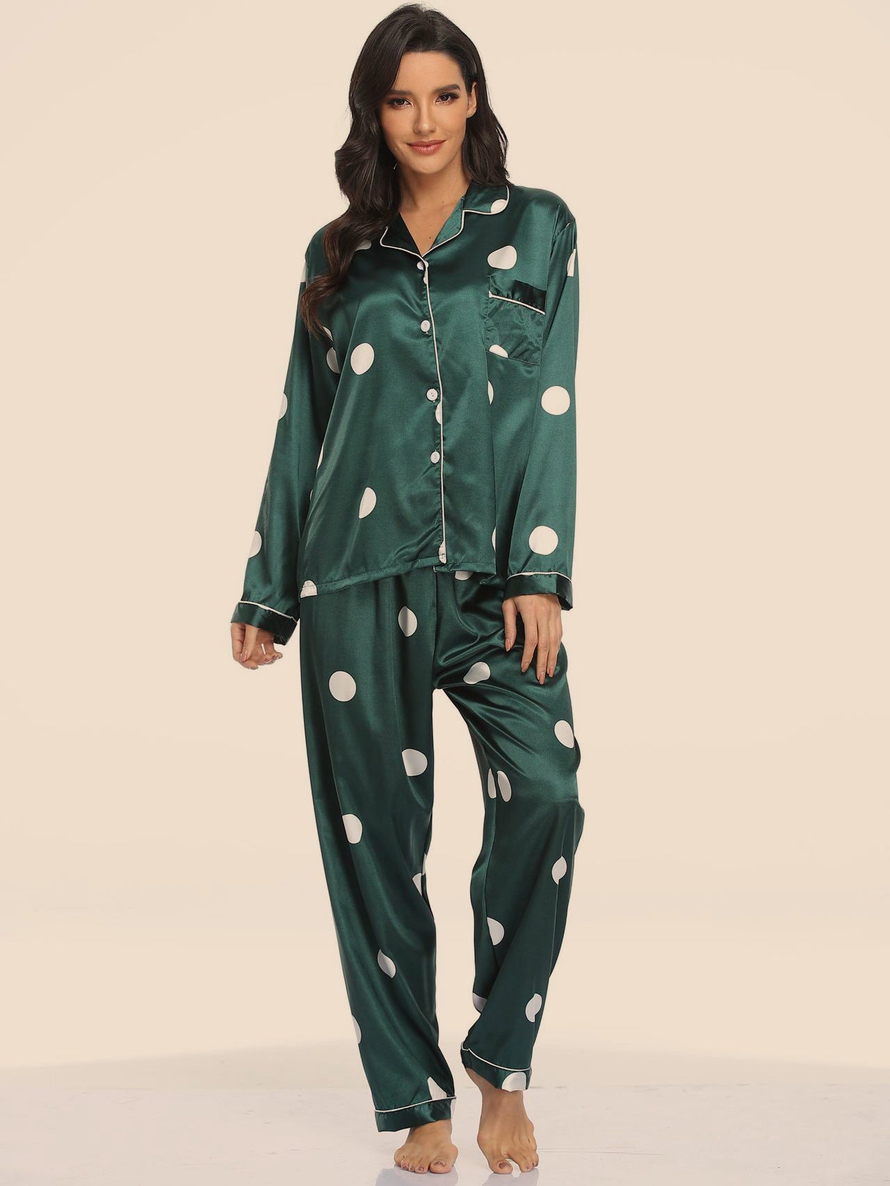 Women's Print Pajama Set Long Sleeve Tops And Pants Loungewear Sleepwear