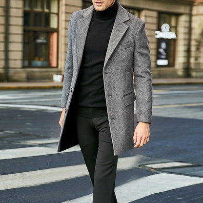 Men's Long Sleeved Woolen Coat