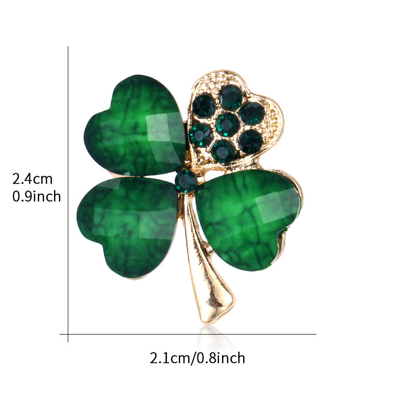 Four-leaf clover brooch, rhinestone brooch, alloy brooch
