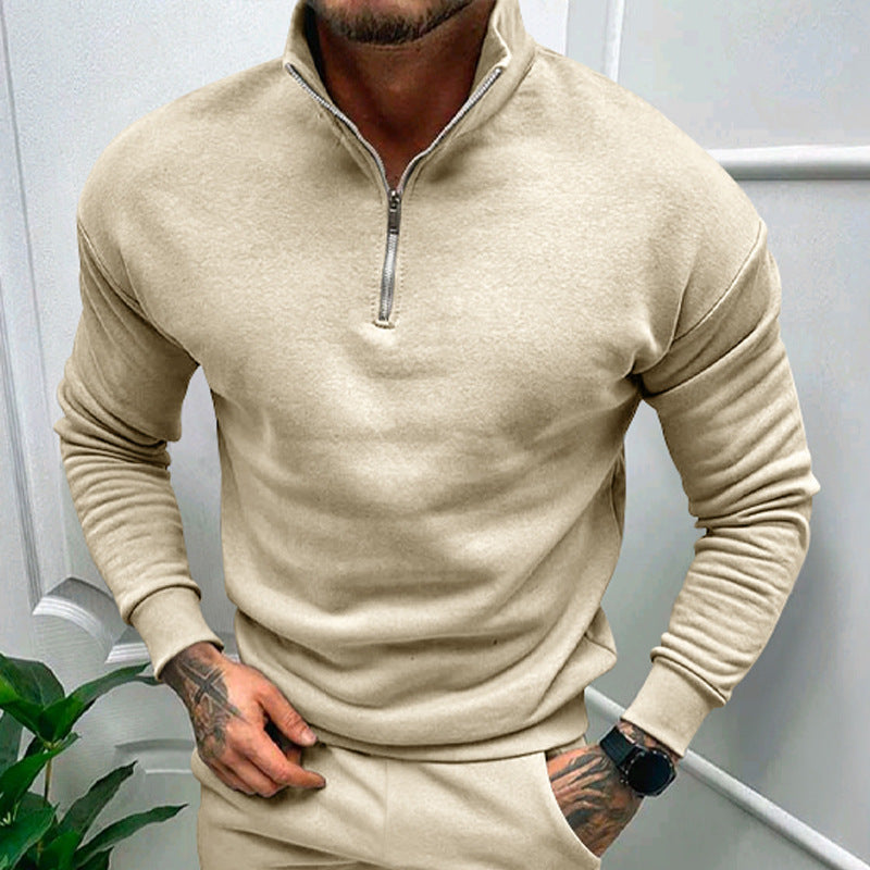 Men's Autumn And Winter Fleece-lined Solid Color Long Sleeve