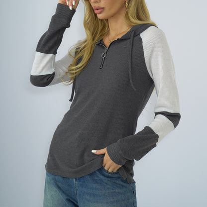 Long Sleeve Hooded Zipper Multicolor Hoodie Loose Women