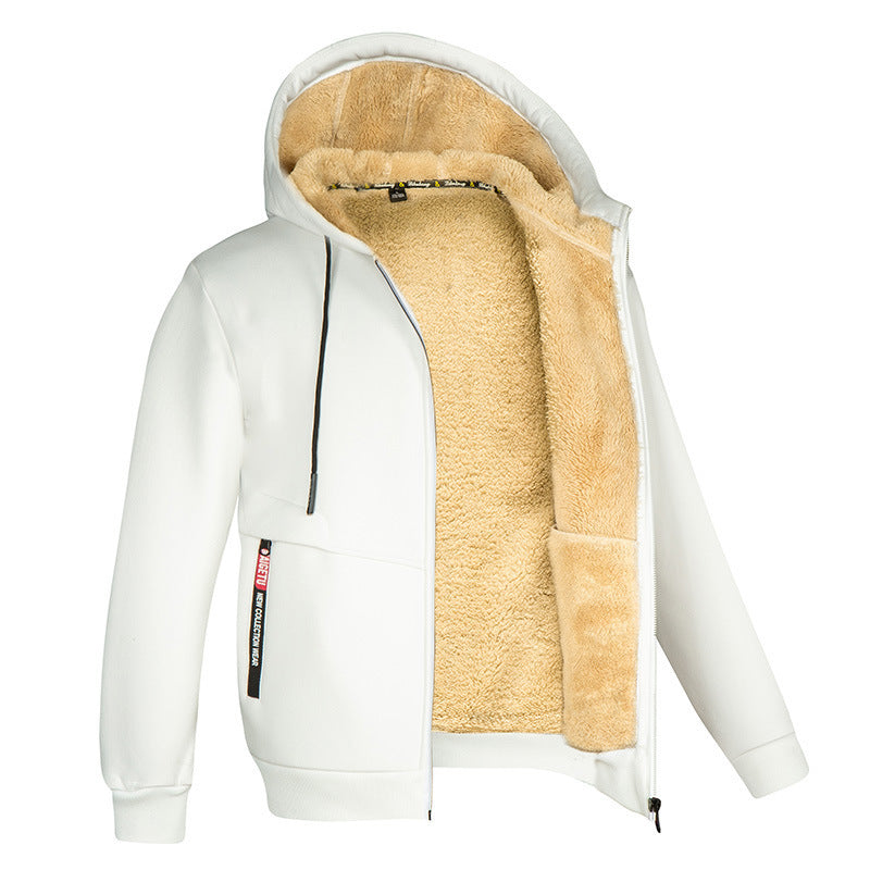 Hooded Fleece Plus Thick Lamb Fleece Cardigan Sweater