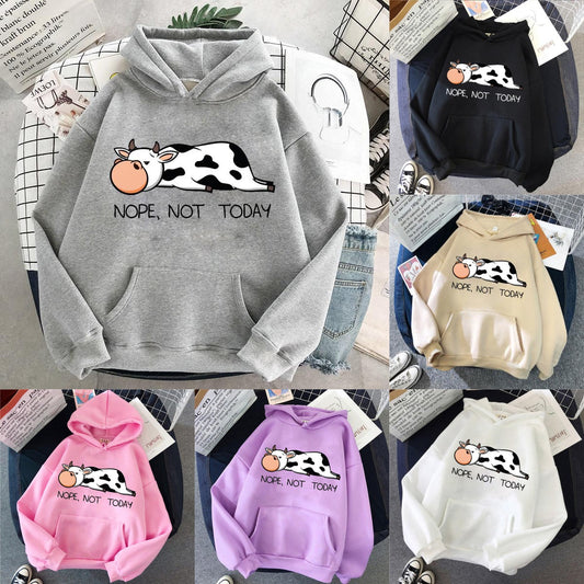 Hooded Sweater Cute Cow Cartoon Print Casual Sports Hoodie