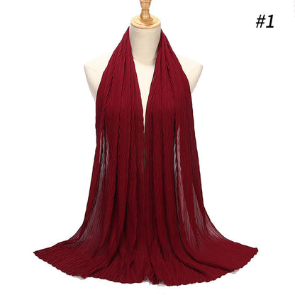 New Pearl Chiffon Pleated Hijab Scarf Cape