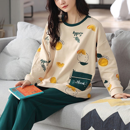 Loose Print Pajamas Women Autumn Winter Pyjama Set Long Sleeves And Trousers Elegant Sleepwear Girl Loungewear Home Clothes