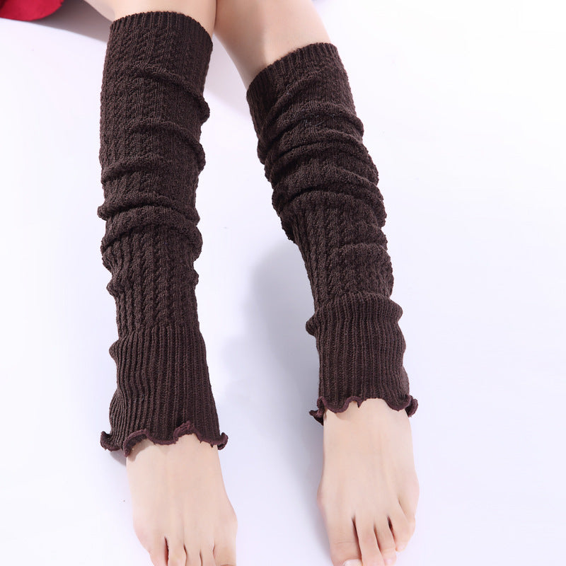 Ladies Knitted Wool Ruffled Fashion Warm Knee Pads Leggings Socks
