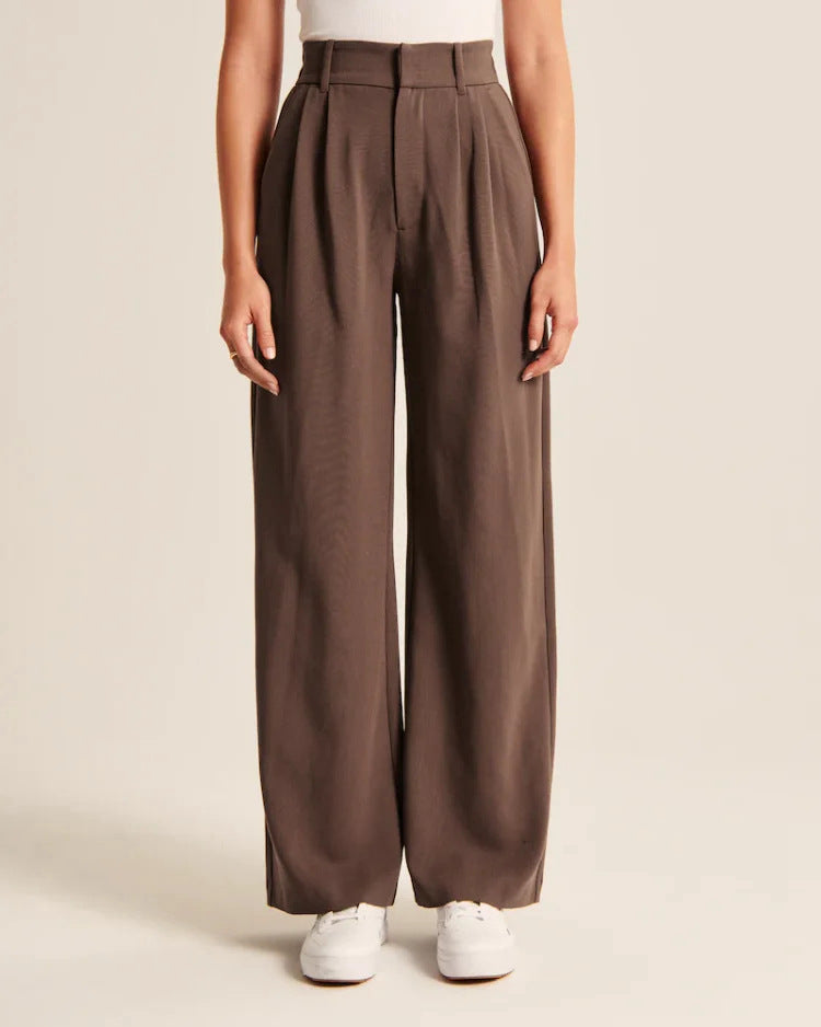 High Waist Straight Trousers With Pockets Wide Leg Casual Suit Pants For Women