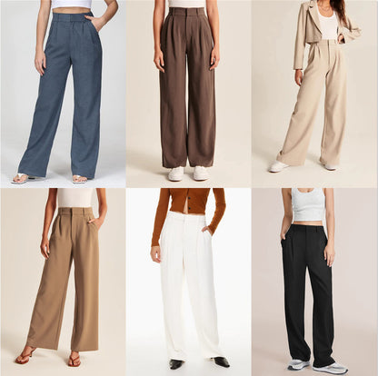 High Waist Straight Trousers With Pockets Wide Leg Casual Suit Pants For Women