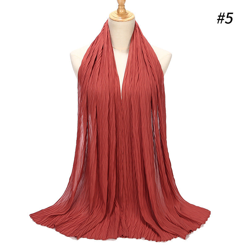 New Pearl Chiffon Pleated Hijab Scarf Cape