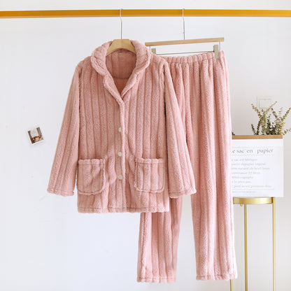 Simple Coral Fleece Couple Pajamas For Women Autumn And Winter