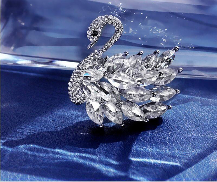 Diamond Swan Brooch