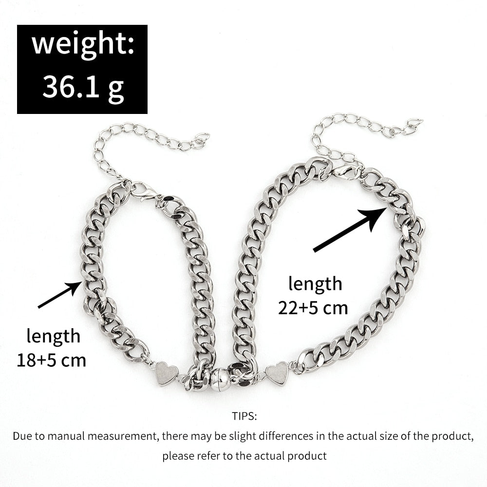 Punk Couple Bracelet Set - Magnetic Silver Chains