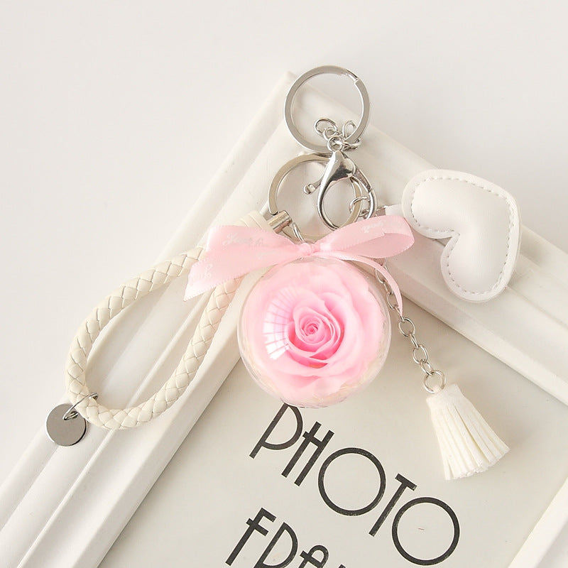 Woven Leather String Love Tassel Flower Keychain