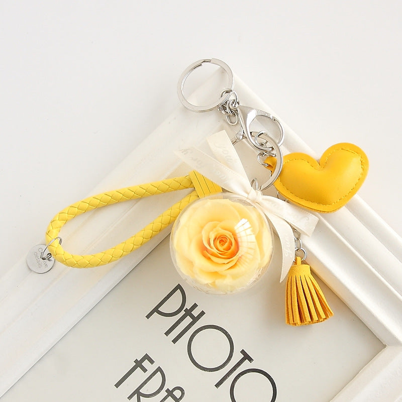 Woven Leather String Love Tassel Flower Keychain