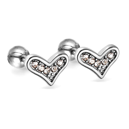 Love Heart Stud Earrings High Sense Minority Simple Hollow Jeweled Stainless Steel Earrings