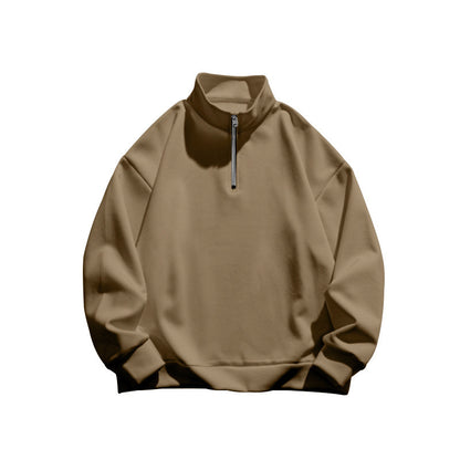 Men's Brushed Hoody Stand Collar Half Zip Long Sleeve