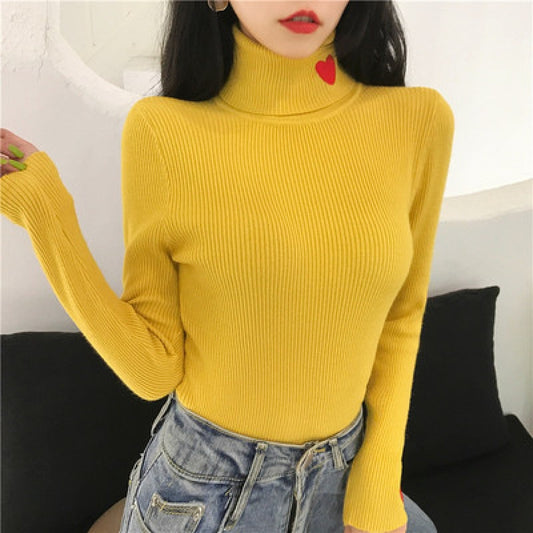Women's Love Embroidered Turtleneck Sweater Pullover