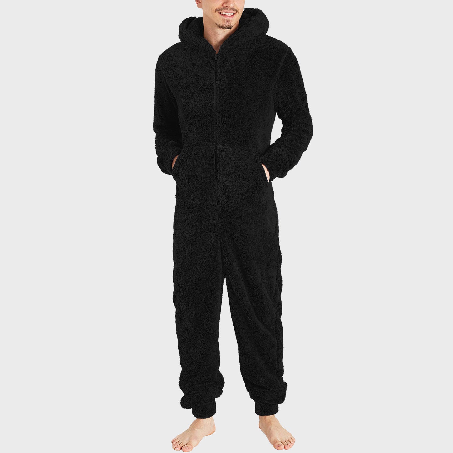 Men's Fashion Zipper Thermal Plush Jumpsuit Thermal Pajamas