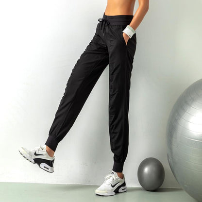 Fashion Casual Sports Pants For Women Loose Legs Drawstring High Waist Trousers With Pockets Running Sports Gym Fitness Yoga Pants