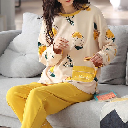 Loose Print Pajamas Women Autumn Winter Pyjama Set Long Sleeves And Trousers Elegant Sleepwear Girl Loungewear Home Clothes