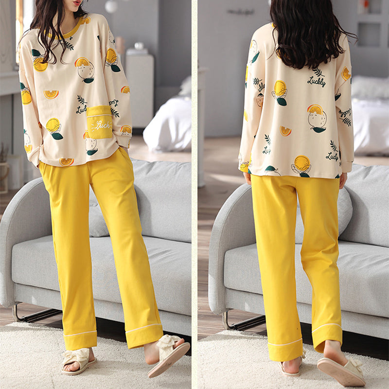 Loose Print Pajamas Women Autumn Winter Pyjama Set Long Sleeves And Trousers Elegant Sleepwear Girl Loungewear Home Clothes