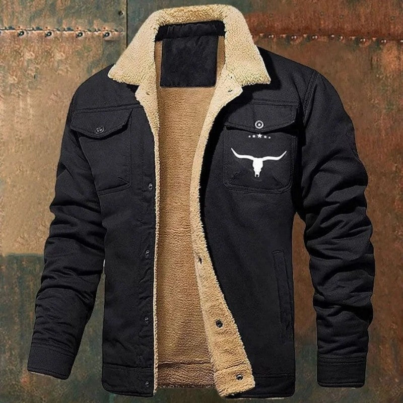 Men's Fleece-lined Cotton Casual Jacket Winter Lapel Single Breasted Warm Outerwear