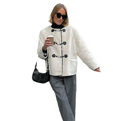 Fashion Cashmere Women's Metal Lock Catch Design Cardigan Jacket