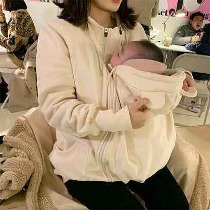 Kangaroo Mother Baby One-piece Coat Plush Nursing Sweater Coat