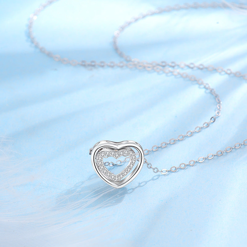 S925 Sterling Silver Heart To Heart Pendant Necklace