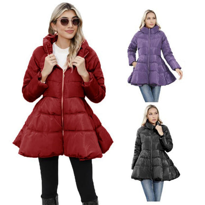 Newest Big Skirt Design Coat Winter Warm Slim-fitting Stand-collar Mid-length Thickened Waist Cotton Jacket Women Clothing