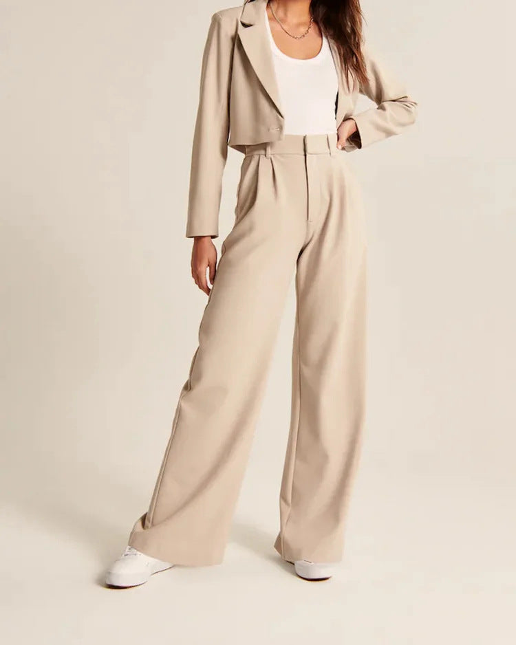 High Waist Straight Trousers With Pockets Wide Leg Casual Suit Pants For Women