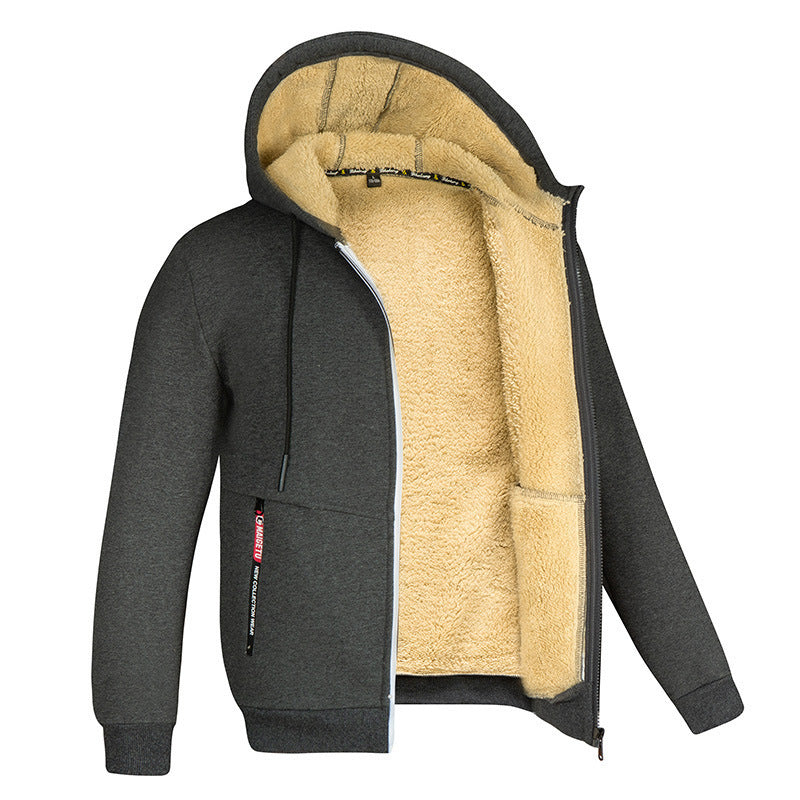 Hooded Fleece Plus Thick Lamb Fleece Cardigan Sweater