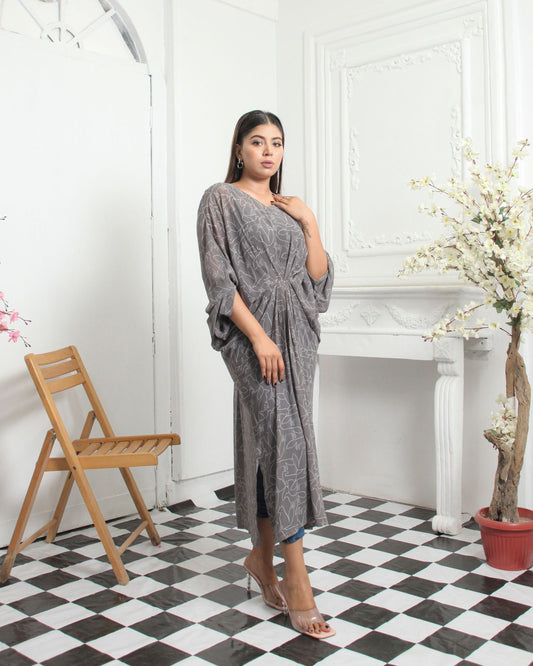 Gray and White Silk Kaftan